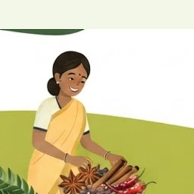Illustration of a farmer with a basket of spices